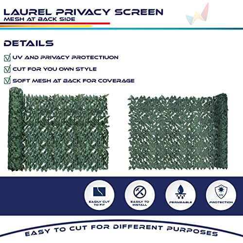 Windscreen4less 4'x4' Faux Leaf Privacy Fence Screen Artificial Laurel Leaves Fence Cover Wall Decoration for Patio Porch Deck Balcony Yard Indoor Outdoor (Dark Green) - color: Laurel Leaf-Dark Green, size: 4' x 4'