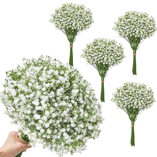Alecono Babys Breath Artificial Flowers 100 Pcs, White Artificial Baby Breath Bulk for DIY Floral Bouquets for Wedding, Fake Babies Breath Real Touch Flowers for Home Decorations - size: 100pcs