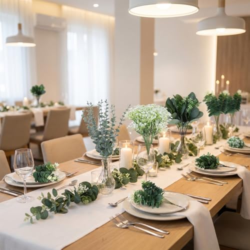 120PCS Eucalyptus Stems Bulk,4 Kinds Mixed Artificial Greenery Stems,Fake Eucalyptus Leaves for Table Centerpieces,Vase,Wedding Decorations,Bridal Bouquet,Home Decor - size: 12PCS