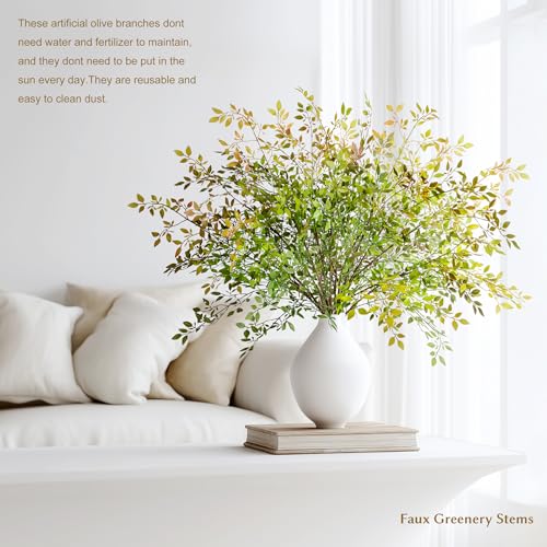 Fake Plants Eucalyptus Stems,Plastics Ficus Stems for Vase Artificial Plants,Greenery Stems for Vase Faux Plants Indoor,43.3" Faux Greenery Indoor Vase Fillers for Home Decor(6pcs Orange) - color: Orange1