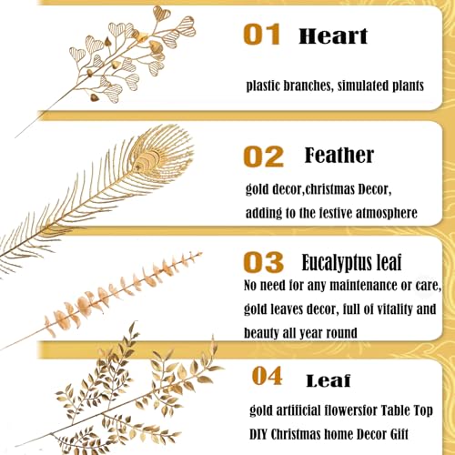 40 Pcs Gold Decor Fake Leaves for Christmas Decor 20inch Gold Leaf Artificiales para Table Wedding Home Room Office Decoracion - color: Gold