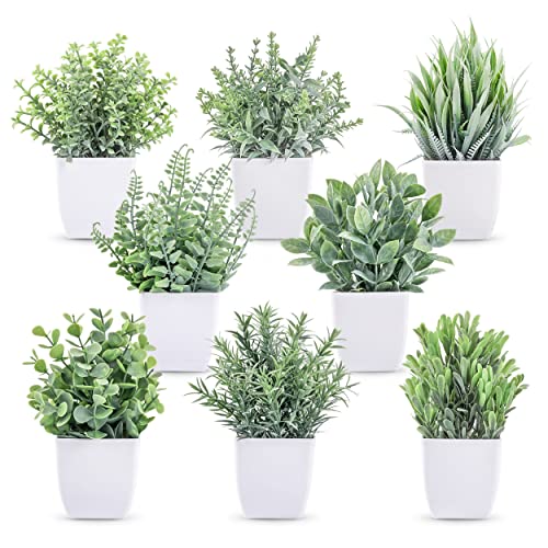 Der Rose 8 Pack Fake Plants Small Artificial Faux Potted Plants for Home Office Farmhouse Bathroom Bedroom Decor Indoor - color: Grey
