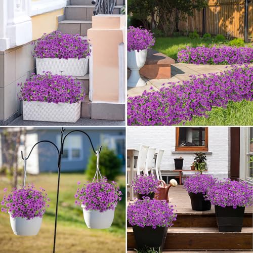 Bassion 20 Bundles Artificial Flowers for Outdoors Decorations, UV Resistant Faux Plants Fake Silk Flowers for Outside Daisy Hanging Planters Window Box Front Door Porch Patio Yard Home Decor - color: Fuchsia