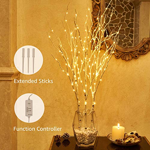 Hairui Lighted Artificial Twig Birch Tree Branch with Fairy Lights 32in 150 LED Plug in Lighted Willow Branch for Christmas Wedding Party Decoration 2 Sets (Vase Excluded) - style: White Birch+Warm White 2set