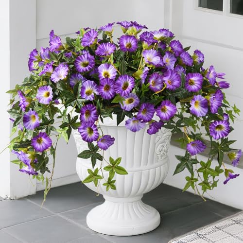 Artificial Fake Flowers Hanging Plants for Outdoor Spring Summer Decor, 2Pcs Faux Petunias Realistic Flowers Silk Morning Glory UV Resistant No Fade for Home Outside Garden Patio Yard Porch(Purple) - color: Purple