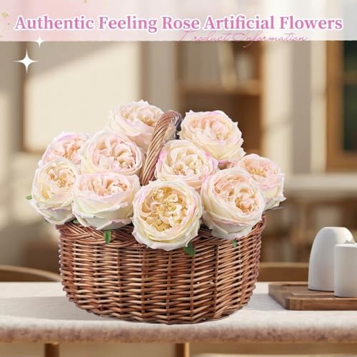 Daifunli 10pcs Real Lifelike Peonies Artificial Flowers, Faux Austin Rose with Long Stem Look Real Fake Flower for Christmas Valentines Arrangement Wedding Party Home Kitchen Decor(Flesh Pink) - color: Flesh Pink