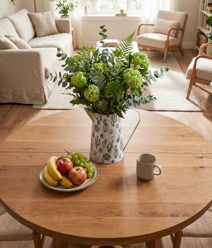 Yoillione White Metal Flower Vase with Cactus Pattern, Jug Pitcher Vase with Handle for Country Farmhouse Table Decor - color: Cactus, size: Small