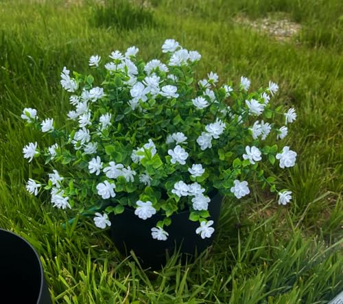 Outdoor Artificial Flowers, Outdoor Faux Plants UV Resistant hrubs,Faux Flower for Indoor Outdoor Planters Spring Summer Window Boxes Decoration (A-White, 12 PCS) - color: A-white