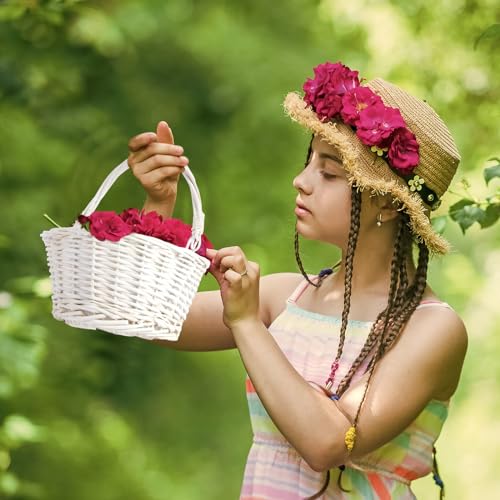 Barydat Small Wicker Basket with Handle Flower Girl Baskets Oval Willow Woven Braided Gift Basket for Weddings Picnic Baby Shower Home Garden Decor(6 Pcs,White,9" x 7" x 4") - color: White, size: 9" x 7" x 4"