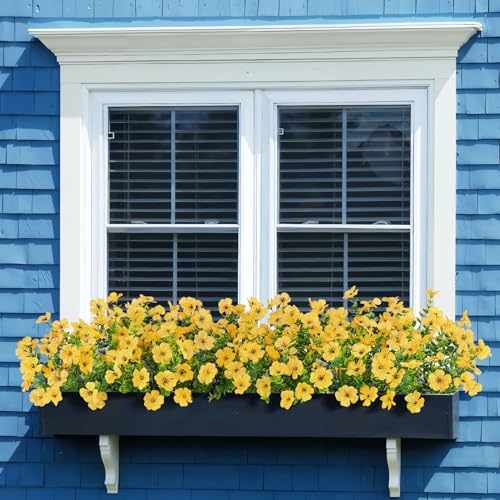 Bassion Artificial Flowers for Outdoors, 16 Bundles UV Resistant Fake Flowers Realistic Silk Faux Plants for Outdoor Planter Window Box Porch Patio Garden Home Outside Decorations - color: Yellow