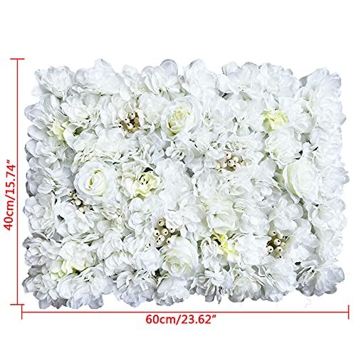 12pcs 24" x 16" Artificial Flower Wall Panel Background,3D White Plastic Hydrangea Rose Flowers Wall Backdrop for Wedding Party Event Photo Backdrop Wall Decor (White)