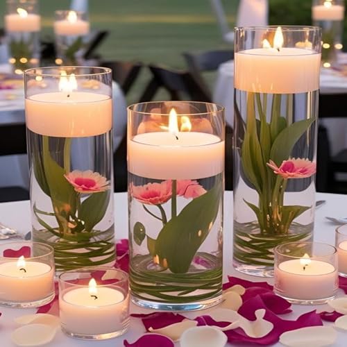 6 Pack Flower Glass Cylinder Vases for Centerpieces 10 Inch Tall Bulk Clear Vase Hurricane Floating Candle Holder for Table Home Decoration Wedding Holiday Floral Shelf Party Dining Decor - size: 10 Inch