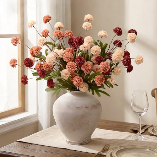 Waipfaru 10pcs Fake Silk Pompon Mum Artificial Fall Flowers, Faux Mini Chrysanthemums, Fall Decor for Centerpieces Wedding, No vase, Multicoloured - color: Multi Color