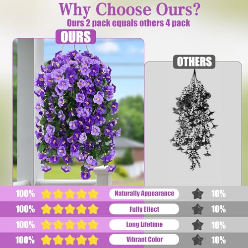 Sggvecsy Artificial Fake Hanging Flowers Plants Outdoor Outside Spring Summer Decoration 4PCS Faux Silk UV Resistant Morning Glory Trailing Vines for Home Porch Patio Balcony(Purple & Light Purple) - color: Purple & Lignt Purple, size: 4Pcs