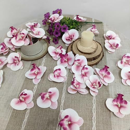 Fake White and Pink Core Orchids Artificial Flowers Heads, 3.5''Fake Orchid Heads for Wedding Floral Bouquet Decor DIY Craft Making Bridal Shower Photography Props (80, White+Pink core) - color: White+pink Core