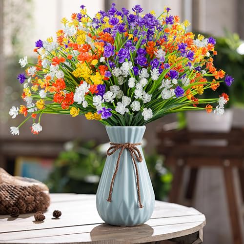 AmyHomie 20 Bundles Artificial Flowers for Outdoor Outside Spring Summer Decoration UV Resistant Faux Flowers No Fade Fake Plastic Plants Garden Porch Window Box Decorating - color: Mix Color, size: 20