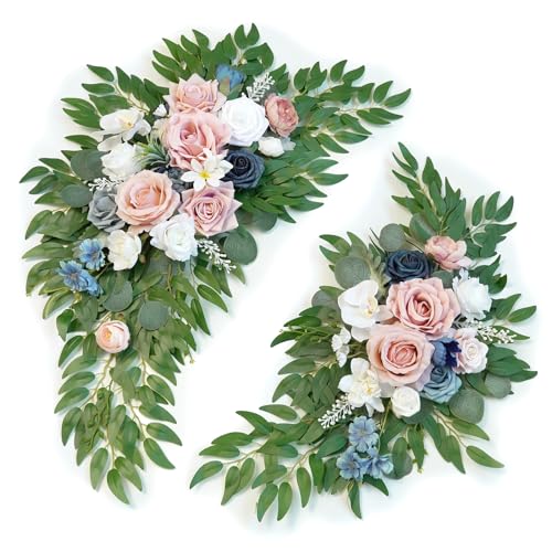 Artificial Wedding Arch Flowers Kit(Pack of 2) for Wedding Arch, Bridal Shower, Ceremony and Reception Backdrop Decoration (Misty Rose and Navy Blue) - color: Misty Rose and Navy Blue