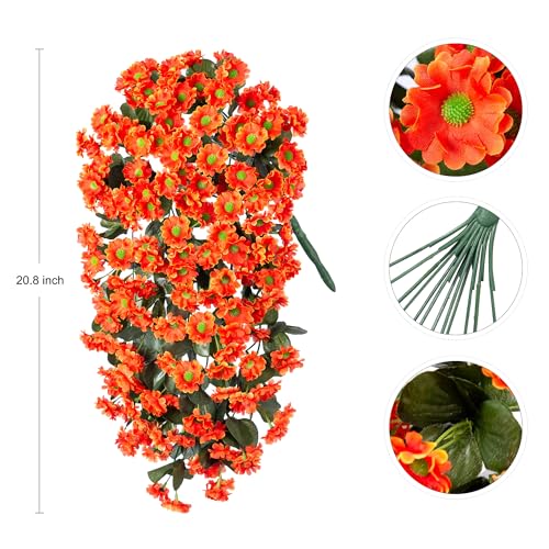 Artificial Fall Hanging Flowers Plants for Decoration 2 PCS Silk Fake Faux Mums for Outdoor Planters Long Vines Stems Bouquet Daisy UV Resistant for Wall Home Porch Patio Balcony Front Door Décor - color: B-orange