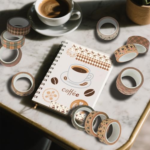 12 Rolls Martini Washi Tape, Vintage Brown Checkered Bow Masking Tape, Martini Coffee Decorative Sticker for Birthday Party Afternoon Tea Holiday Scrapbook Journal DIY Craft Gift Wraps 16.4FT - color: O