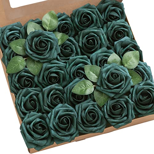 Ling's moment Artificial Roses, Peacock Green, 3 Inch 25 Pcs | Foam Material, With Stems, DIY Floral, Wedding Bouquet/Centerpieces, Party/Room/Garden Decor - color: Gn- Peacock Green, size: 25Pcs