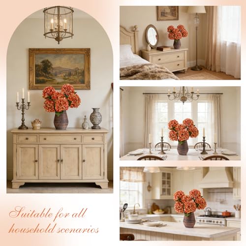 6PCS 21 Inch Lifelike Artificial Silk Hydrangea Flowers, Large Fake Hydrangea Flowers Bouquet with Stems, Full Faux Hydrangea for Home Decor Wedding Table Party Office Decor(Dusty Orange) - color: Dusty Orange
