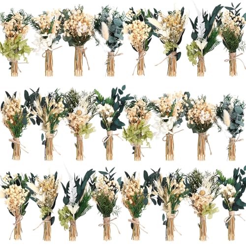 Layhit 24 Pcs Boho Dried Flower Bouquet Mini Wedding Handmade Dry Flowers Decor for Vase Crafts DIY Photo Boutonniere for Men Floral Plant for Bridesmaid Gift Birthday Decor(Greenery) - style: Greenery