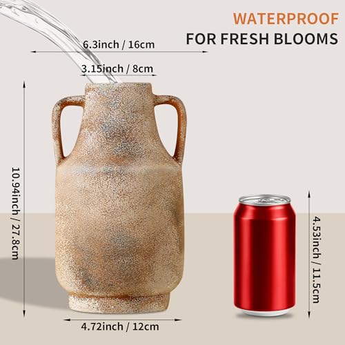 Ceramic Rustic Flower Vase, 10.94 Inch Pottery Modern Vase for Shelf, Tabletop, Vintage Farmhouse Home Decor for Coffee Table, Living Room, Mantle, Fireplace, Entryway - color: Rustic 10.94 Inch