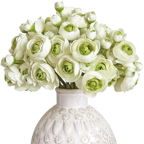 Letjolt Ranunculus Artificial Flower Green, 18 Pcs | Silk Flowers, Wedding Bouquet, Engagement Centerpieces, Bridal Shower Decorations - color: Green