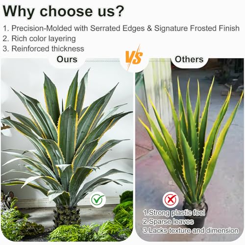 Artificial Agave Plant Potted Plants for Indoor Outdoor Fake Agave Tree in Pot Realistic Faux Tree with 42 Leaves for Home Living Room Office Garden Front Porch Patio Decor (51inch-1 Pc Potted Yellow) - size: 51inch-1 Pc Potted Yellow