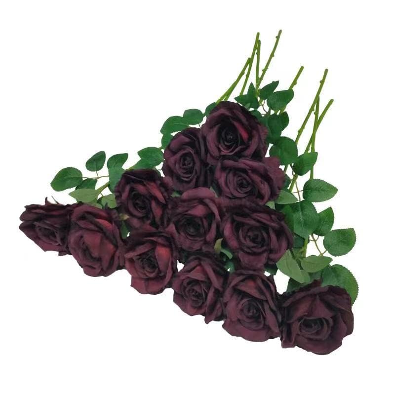 ATFL Fake Roses Artificial Flowers Bulk,Floral Diameter 4'',20 Pcs Artificial Silk Roses Flowers with Stems for Wedding Arrangement Centerpieces Party Home Table Decorations (20, Burgundy) - color: Burgundy