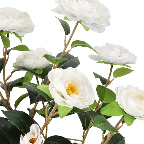 Romantic Season 2FT White Artificial Camellia Tree 2Pack, Faux Camellia Plant Fake Potted Camellia Flower Tree Plastic Camellia Tree for Modern Home Office Living Room Floor Décor - color: White, size: 2FT