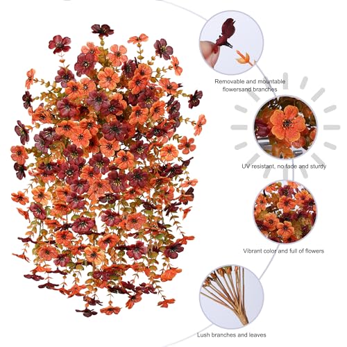 INSPRING Fake Autumn Flowers for Outdoors, 2Pcs Artificial Fall Light Orange & Brown Daisy Outside Decor, Fake Hanging Decoration, Realistic Plants, Silk Flower for Porch Patio Balcony Planter - color: Fall Orangebrown