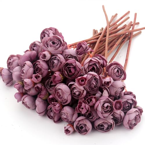 24 Stems Artificial Ranunculus Flowers - 96 Bloom Faux Silk Ranunculus Bouquet for Wedding Decorations, Home Décor, Holiday Arrangements & Large Event Centerpieces (Purple) - color: Purple