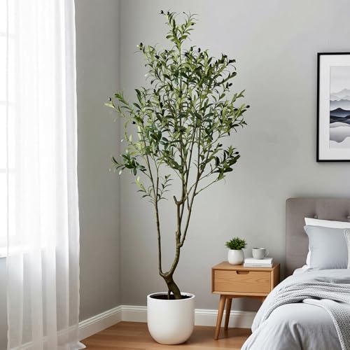 Olive Trees Artificial Indoor 5.5ft(66in) Tall,Artificial Plants with Natural Wood Trunk and Lifelike Fruits,Modern Artificial Plant,Fake Greenery Tree,Housewarming Gifts - color: Olive Tree(1), size: 7ft