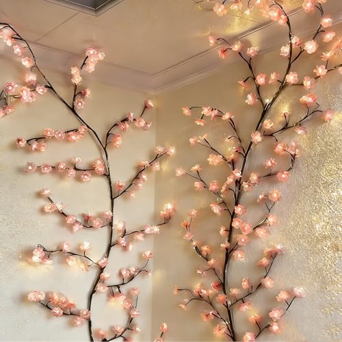 Cherry Blossom Tree Light with USB, 72 LED Cherry Blossom Tree Branch Lights for Wall, 8 Lighting Modes, Willow Vine Lights for Bedroom Wedding Party Outdoor Indoor Christmas Decoration (63in) - size: 63in, style: Cherry blossom