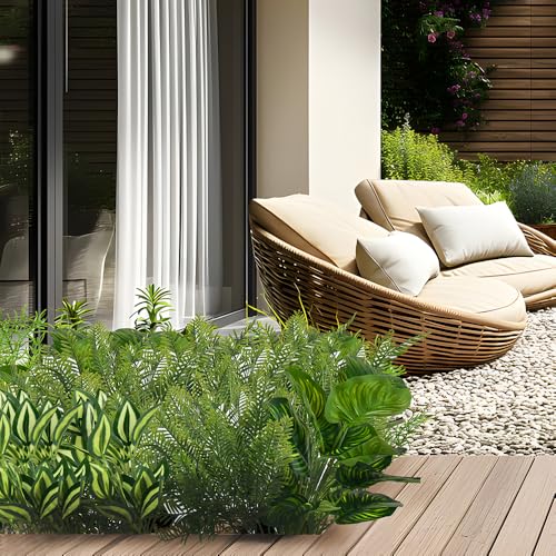 15Pcs Outdoor Artificial Plants UV Resistant Fake Plastic Greenery Spring Grass for Outside Yard Front Porch Patio Window Box Planter Basket Decor (Yellow Green) - color: Yellow Green