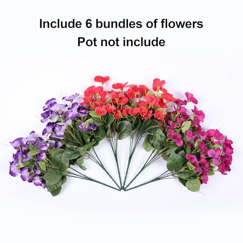 Hoppwodd Hibiscus Artificial Flowers for Outdoors Spring Decoration, 6 Bundles Faux Silk Flowers UV Resistant Look Real Artificial Tropical Flower Fake Plants for Outside Planter Porch Patio, Mix - color: Red+purple+light Purple