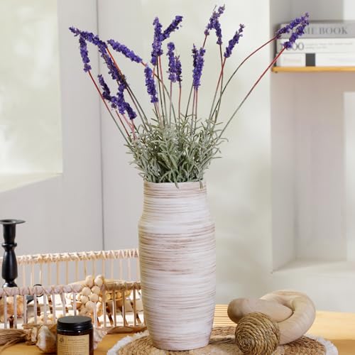 ALMA 14 inch White Floor Vase for Modern Living Room Home Decor, Big Boho Ceramic Vases for Tall Pampas Grass, Decorative Ribbed Flower Vases for Entryway Table, Kitchen Island, Fireplace Decor - color: Cylinder-2-white-14"