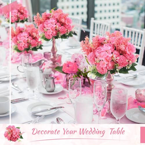 Zeyune 8 Pcs 13.4 Inch Artificial Flowers Bouquet Fake Silk Flowers Faux Bouquet Hydrangea Bouquets for Wedding Birthday Table Centerpieces Home Office Decoration (Peony,Hot Pink) - color: Hot Pink, size: Peony