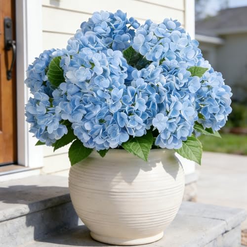 INXUGAO Artificial Flowers Fake Outdoor Hydrangea Bouquets with Long Stems, 3Pcs 18" Faux Light Blue Hydrangeas with Latex Real Touch for Outdoors, Wedding, Baby Shower and Party Decor - color: Light Blue