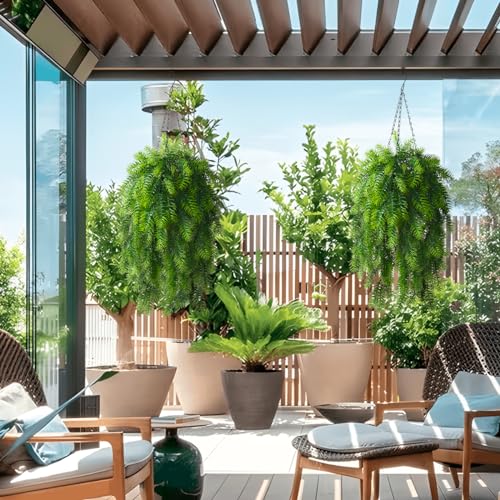 ZFProcess Artificial Faux Hanging Plants Basket for Spring Summer Outdoor Decoration, Fake Pine Needles UV Resistant Look Real for Outside Porch Home Patio Balcony Yard(Pine Needles) - color: A Green