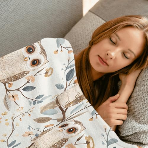 Cute Owl Throw Blanket,40x50in,Soft,Lightweight Flannel,Adorable Cartoon Bird and Branch Blankets - Gifts for Adult & Animal Lovers,for Couch Office Travel,Home Living Room Decor - color: Owl 02, size: 40x50in
