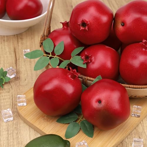 Gresorth 6 Pcs Lifelike Artificial Pomegranet Decoration Fake Pomegranate Fruit Home Party Kitchen Festival Show - color: Pomegranate