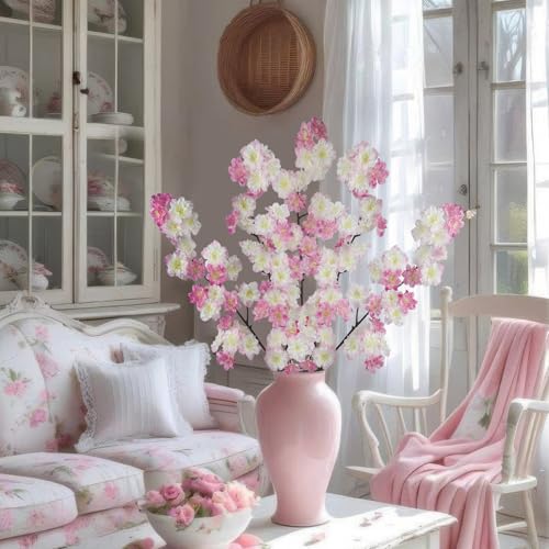 2 Pcs Artificial Cherry Blossom Flowers Branches Pink Faux Cherry Blossom Long Stem 41" Silk Cherry Blossom Tree Tall Fake Flower Arrangement for Home Wedding Centerpieces Spring Indoor Decor - color: Pink