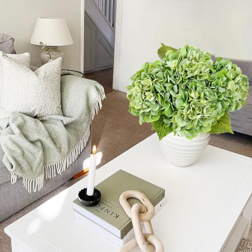 JINWOE 4PCS Real Touch Faux Hydrangea Flowers, 21" Green Latex Silk Flowers for Decoration,Vintage Fake Bouquet Flowers for Wedding Centerpieces Tables Party Outdoor Home Baby Showers - color: Green