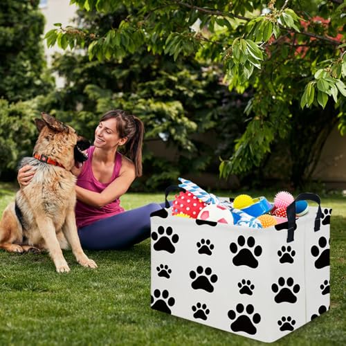 Rectangular Dog Basket,Nursery Hamper,Collapsible canvas kids toy storage box,Kids room storage basket,Pet decor(Dog paw) - color: Dog paw