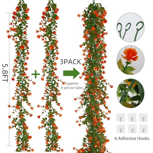 RECUTMS Faux Eucalyptus Garland Plant Fake Vines, Artificial Hanging Eucalyptus Leaves Greenery Vines Arch Kit Flower Green Garlands for Wedding Backdrop Wall Party Home Indoor Outdoor(Orange) - color: Orange