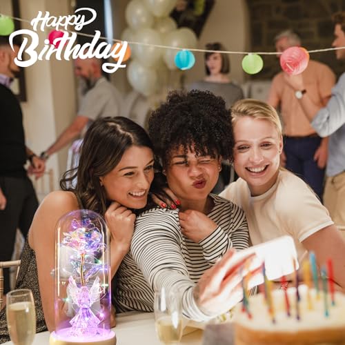 Gifts for Mom Birthday Gifts for Women Angel Rose USB Rechargeable Light Up Flowers in Glass Dome, Angel Figurine Anniversary Preserved Flowers Gifts for Mom Women Wife Grandma Her - color: New-angel