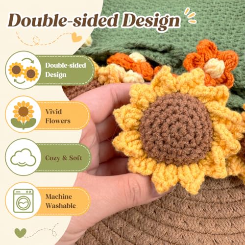 Crochet Flower Bouquet Throw Blanket, Cute Romantic Gift for Her Girlfriend Mom Mother’s Day Valentine Wedding Anniversary Birthday (Green Sunflower, 40 inches) - color: Green Sunflower, size: 40 inches