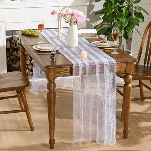 Artoid Mode Colorful Gold Gauze Table Runner 120 Inch 10FT, Glitter Metallic Foil Sheer Dining Wedding Anniversary Holiday Birthday Table Decor for Home Party - color: Multi Color, size: 28" x 120"